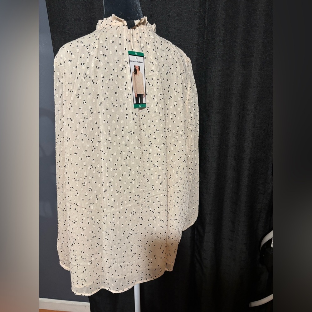 Hilary Radley Beige Printed Ruffled Blouse with Black Speckles - Picture 9 of 9